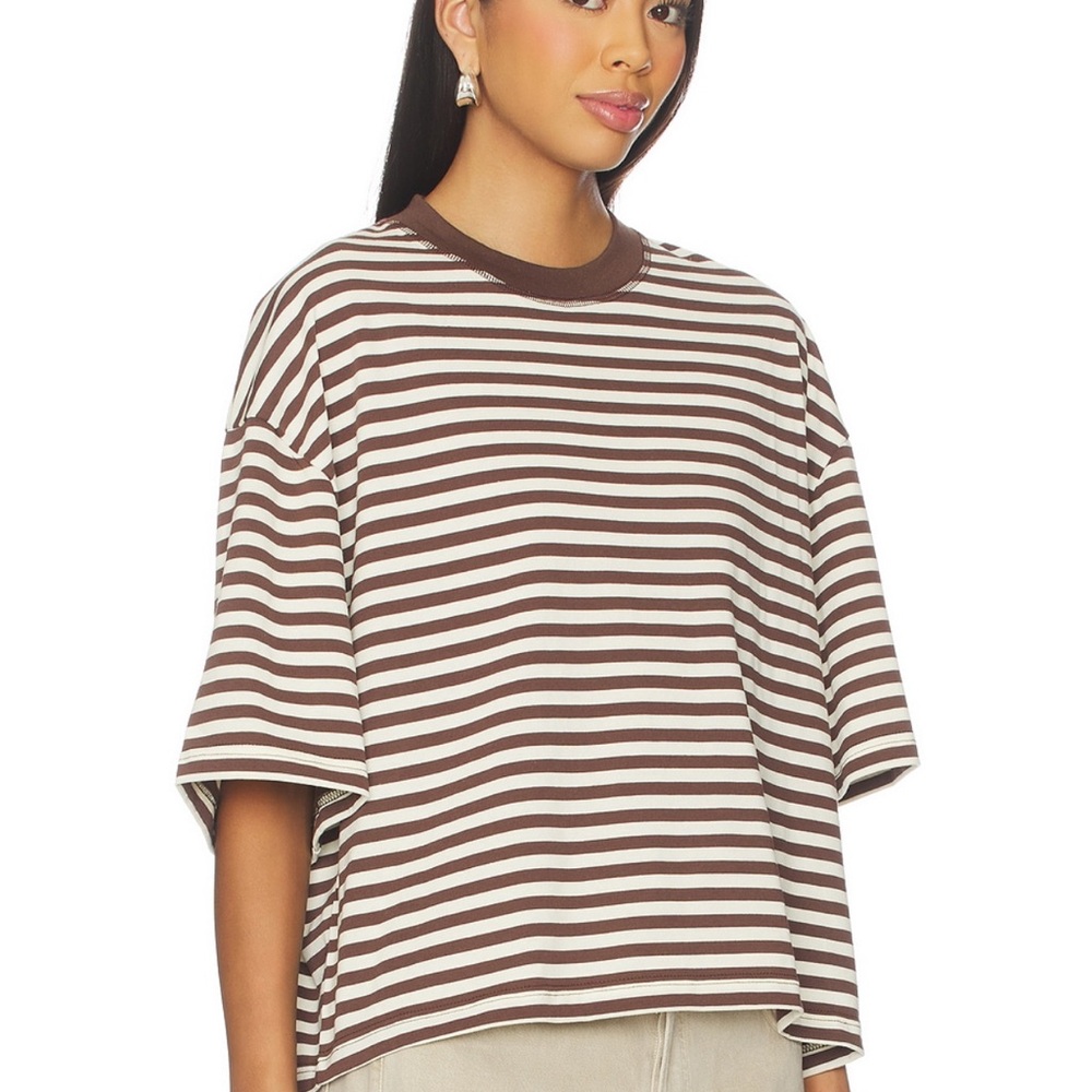Lioness Brown and White Striped Short Sleeve Tee